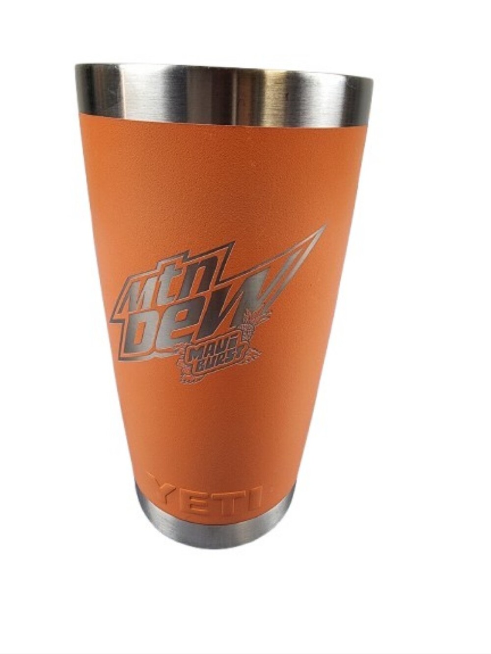 Yeti Orange Powder-Coated MTN Dew Stainless Tumbler with Silver Trim No Lid 20oz